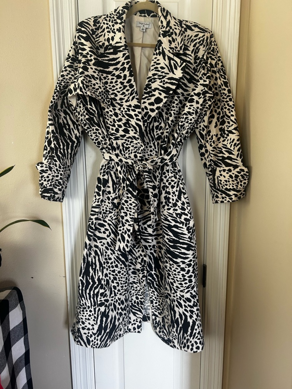 Sergio Hudson for Target - Black and White Animal Print Trench Coat Sz XL